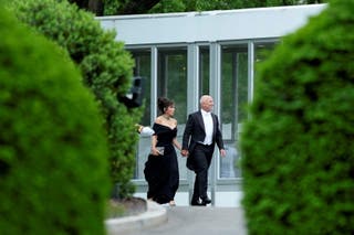 Amazon founder Jeff Bezos and his wife, Lauren Sanchez Bezos, arrive at the White House for a state dinner with King Charles